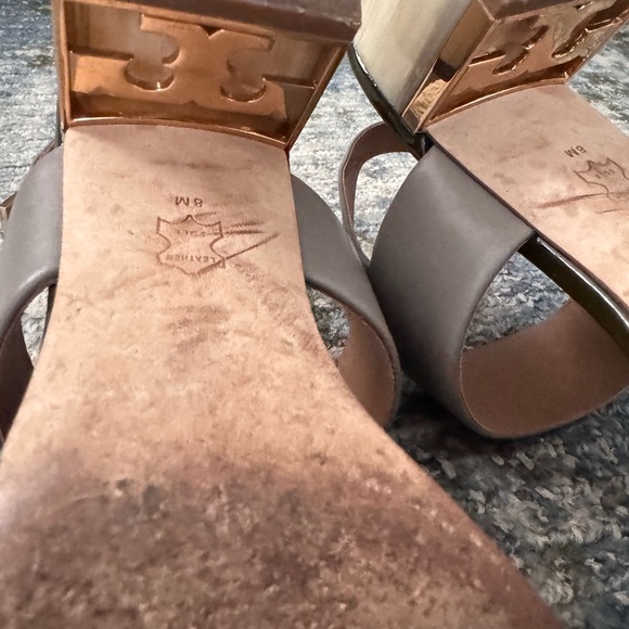 Tory Burch Gray and Tan Minimalist Sandals - Picture 5 of 15